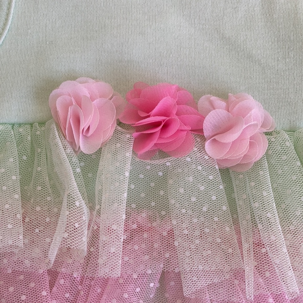 Little Me Green and Pink Polka Dot Romper - Picture 3 of 5